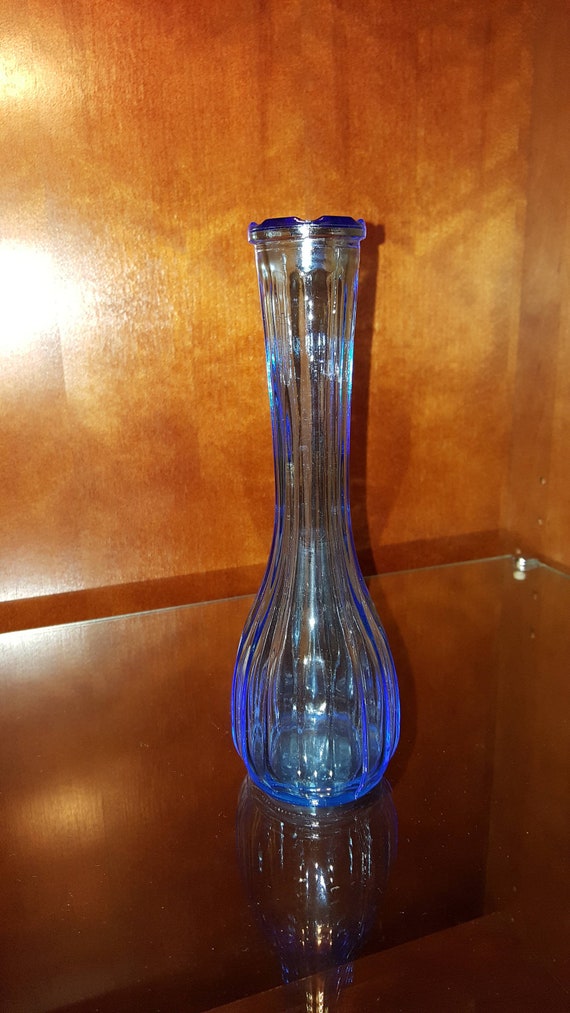 CLG Co Long Neck Blue Glass Mini Bud Vase Ribbed In Design With Scalloped Rim The Item Shows Beautifully Under Light il 570xN mov4