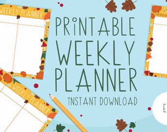 Digital printable weekly planner cute with fox illustrations