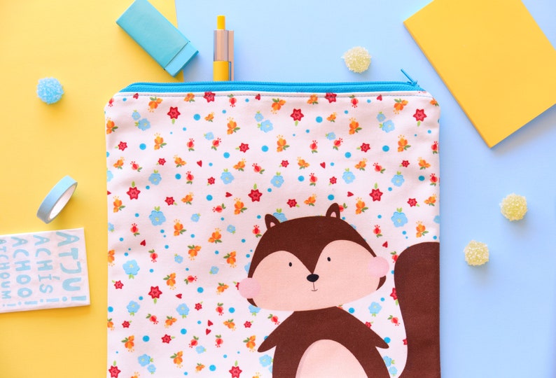 Cute squirrel pouch with flowers illustration