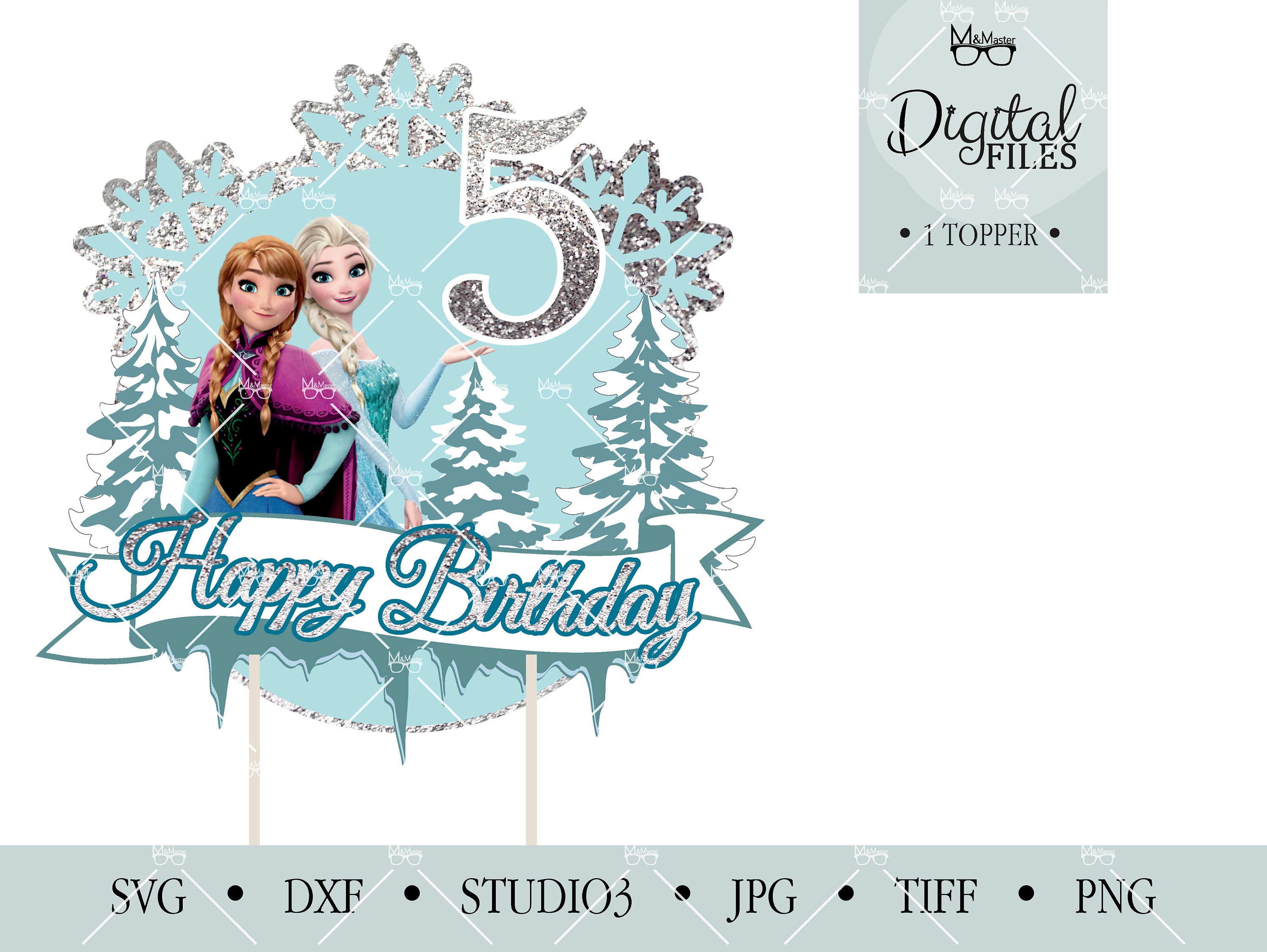 SVG Frozen cake topper 5, Frozen Party Decorations , Elsa Party Birthday 5,  Elsa Topper SVG , Elsa Twins Topper 5