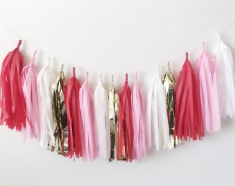 Sweet Valentine Tassel Garland >>> Red,pink,white,gold...Valentine's Day tissue paper Tassel Garland