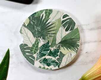 Sandstone Coaster Green Car Coaster Car Coaster Hawaiian Coaster Palm Leaves Coaster Tropical Car Coaster Coaster Set Option
