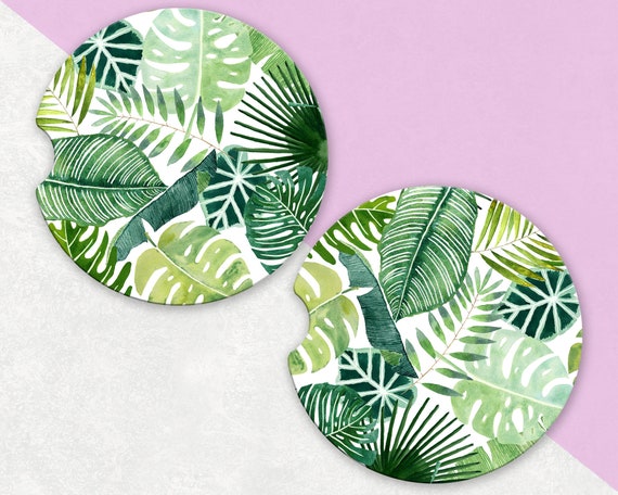 Sandstone Coaster Green Car Coaster Car Coaster Hawaiian Coaster Palm Leaves Coaster Tropical Car Coaster Coaster Set Option
