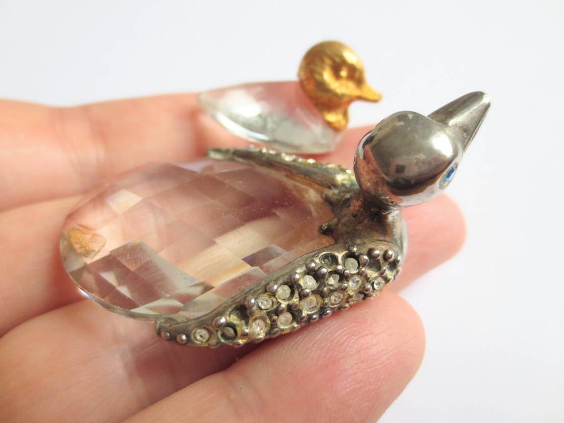 Crystal Duck Lot 2 Ducks Vintage Glass Swarovski Bird Ornament Etsy