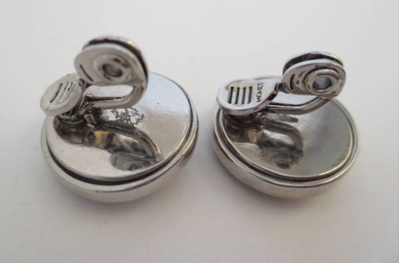 Snowflake Flower Clip Earrings Clear Rhinestones and Silver Metal Signed Monet Vintage Costume Jewellery Jewelry Gift
