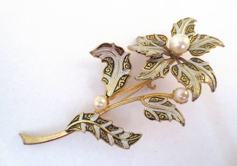Damascene Flower Brooch Pin Large Vintage Spanish Spain Toledo | Etsy