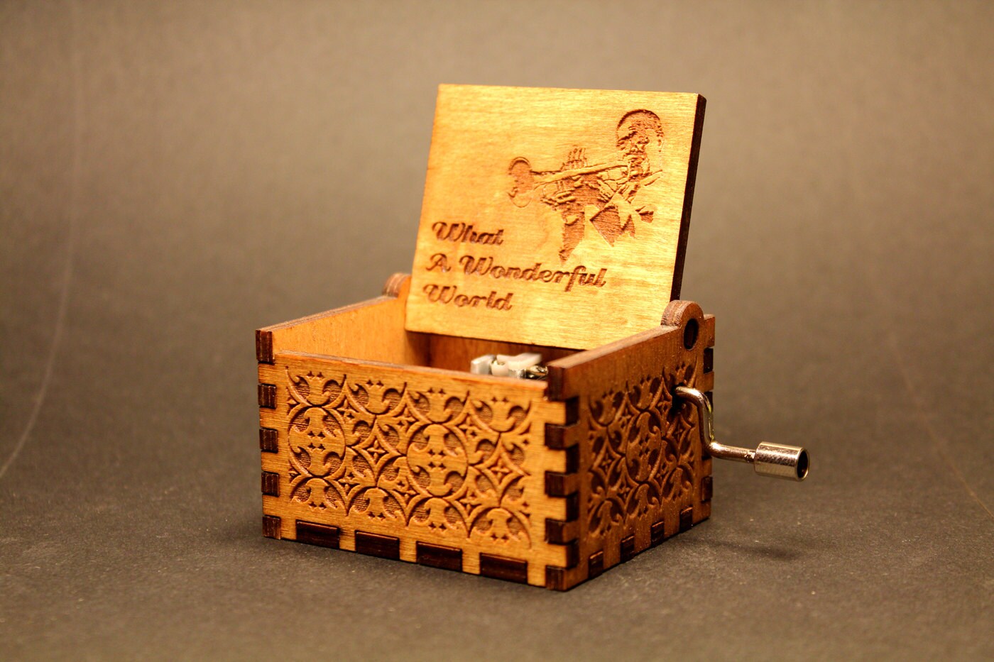Engraved Handmade Wooden Music Box What A Wonderful World Etsy