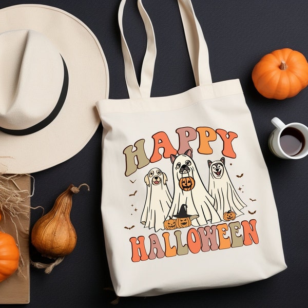 Ghost Dogs Cotton Canvas Tote Bag | Halloween Ghost Dogs | Happy Halloween Tote | Cute Ghost Dogs | Canvas Tote