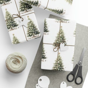 Watercolor Woodland Christmas Tree Wrapping Paper | Christmas Wrapping Paper | Gift Wrap