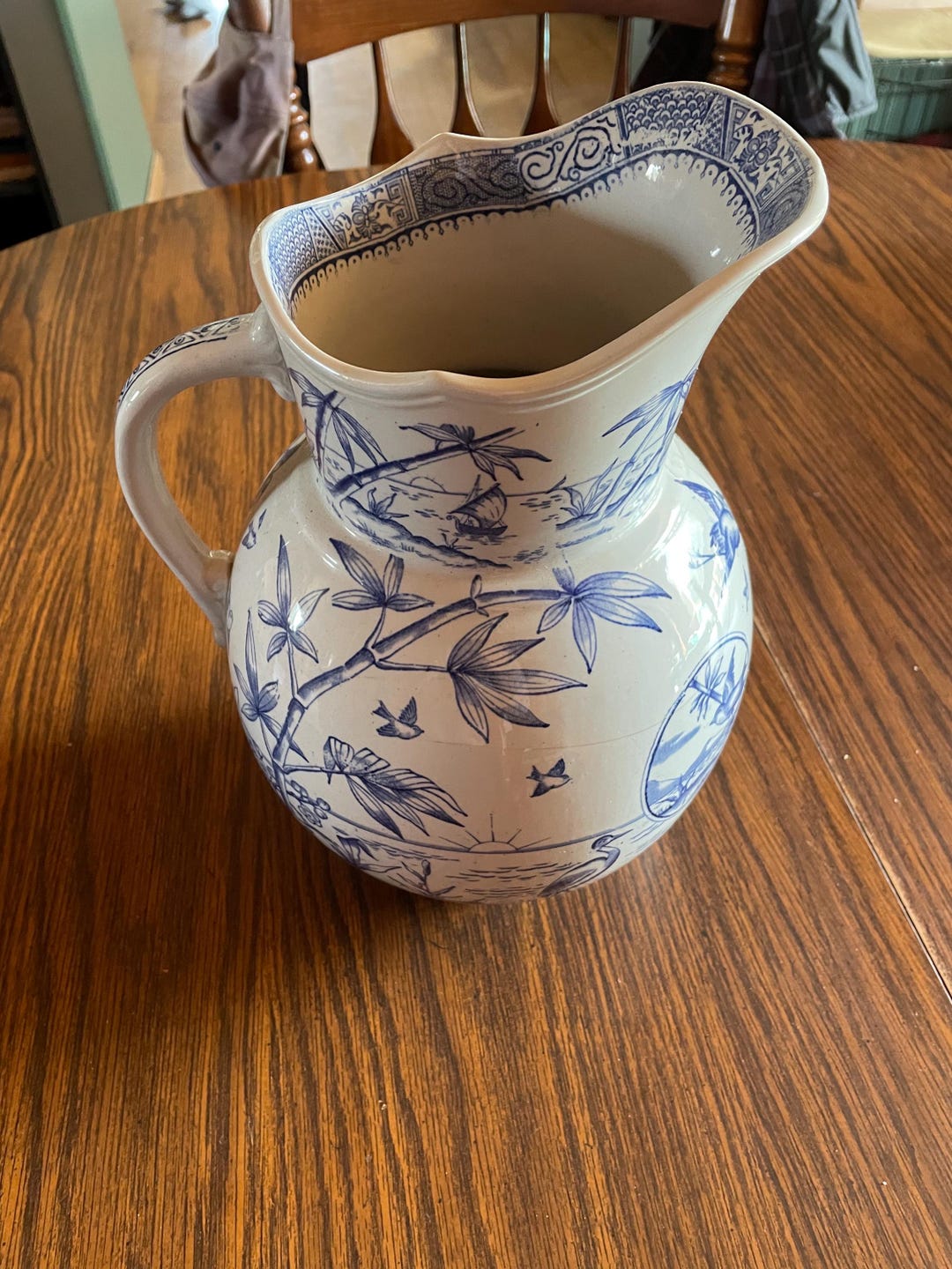 Vintage Blue and White Ceramic Water Pitcher - Etsy