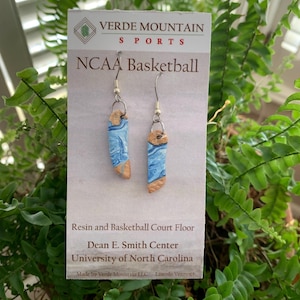 University of North Carolina Dean Smith Dome basketball court floor in resin earrings