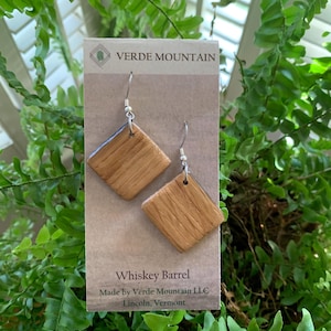 Jim Bean Whiskey barrel repurposed into earrings handcrafted from reclaimed wood dangle earrings gifts for her Whiskey gifts