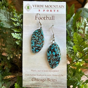 Repurposed Chicago Bears Stadium Seat Earrings. Seat suspended in resin
