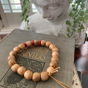 Pittsburg Pirates bracelet- 3 red charms repurposed 3 River stadium seat- handmade 10mm beads of eastern hemlock- the Pennsylvania State Tre