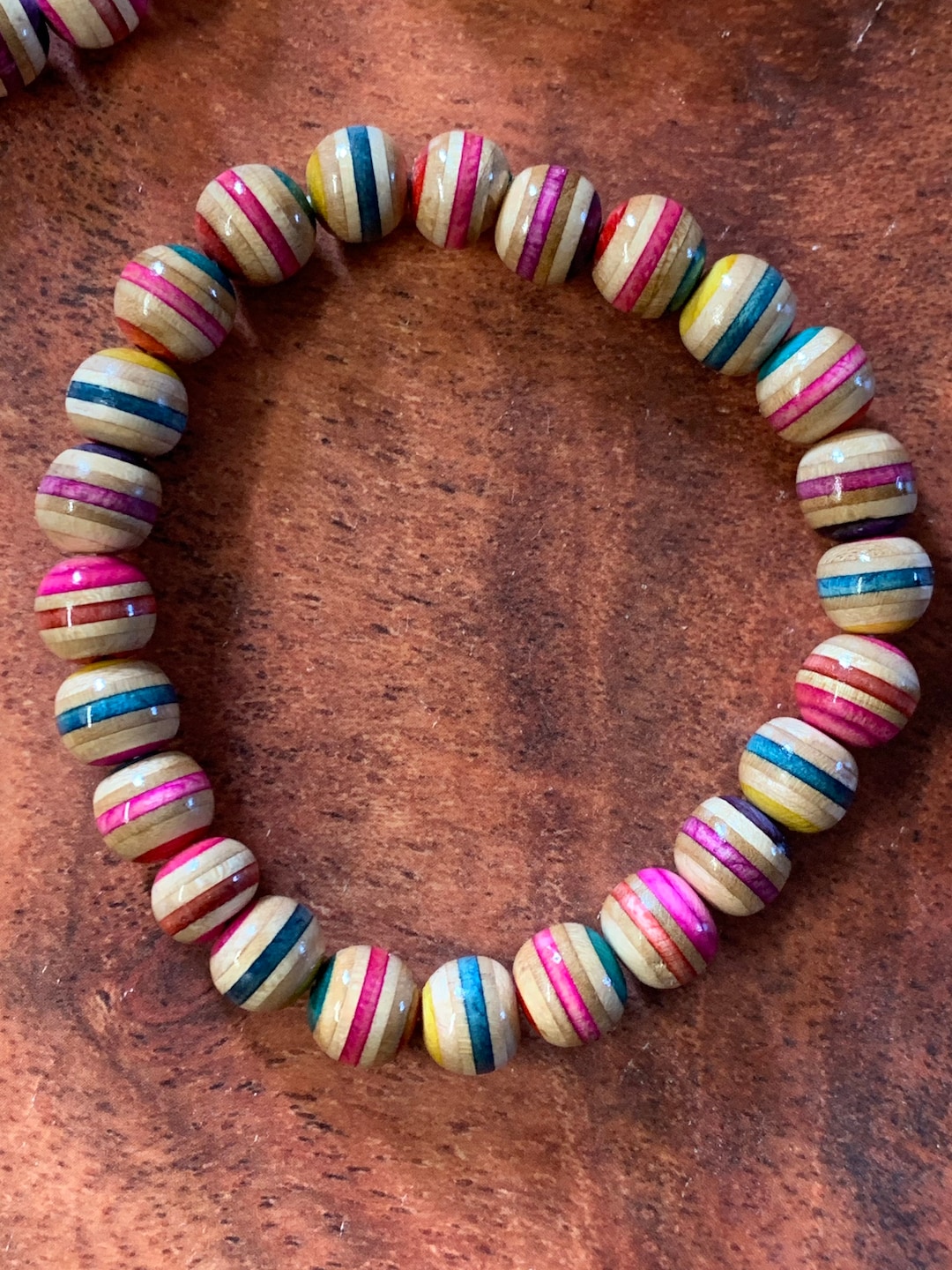 Skateboard Bead Bracelet Repurposed From Broken Skateboard Deck and