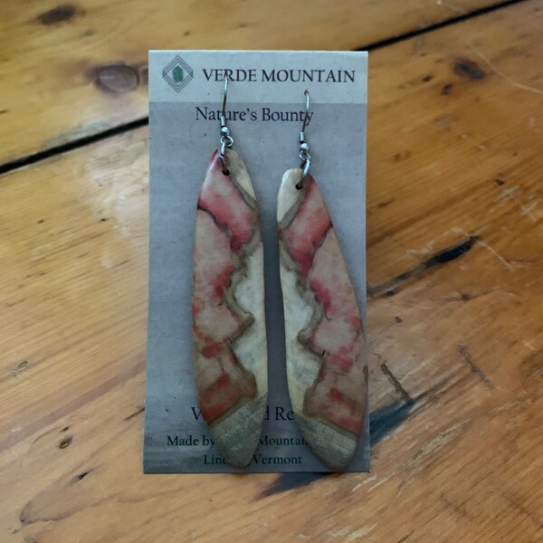 Vermont Native Hardwood Dangle Earrings made from selected choicesections of wood. Box elder