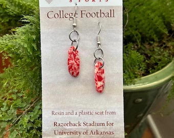 Repurposed University of Arkansas Razorback Stadium Bleacher seat in resin earrings.