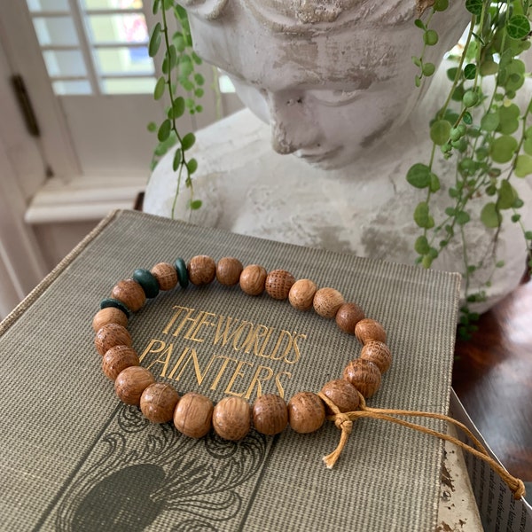 Chicago Cubs bracelet- 3 green charms repurposed from Wrigley Field seat- handmade 10mm beads of white oak - the Illinois State Tree