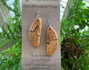 Spalted Maple earrings symmetrical pattern like butterfly wings
