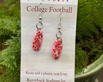 Repurposed University of Arkansas Razorback Stadium Bleacher seat in resin earrings.