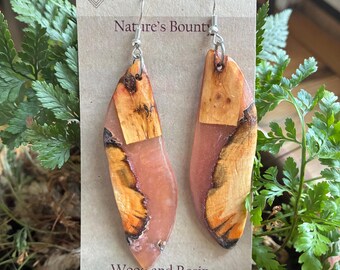 River edge..Nature’s Bounty earrings from Vermont Native Hardwood and resin . Light weight Dangle no nickel hardware.