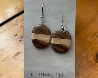 Wooden Field Hockey Stick earrings, Hand crafted Earrings from a field hockey stick Retro jewelry, Wood Anniversary Gift, Upcycled Jewelry