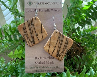 Spalted Maple earrings symmetrical pattern like butterfly wings