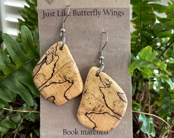 Spalted Maple earrings symmetrical pattern like butterfly wings