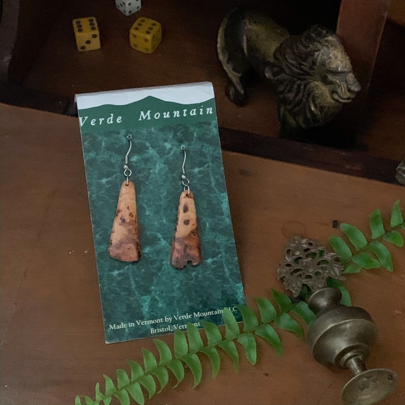 Vermont Native Hardwood Earrings made from selected choicesections of wood Pignut Hickory Burl