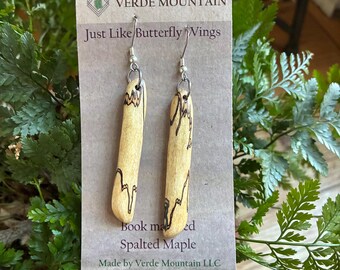 Spalted Maple earrings symmetrical pattern like butterfly wings