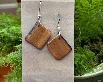 Jim Bean Whiskey barrel repurposed into earrings handcrafted from reclaimed wood dangle earrings gifts for her Whiskey gifts