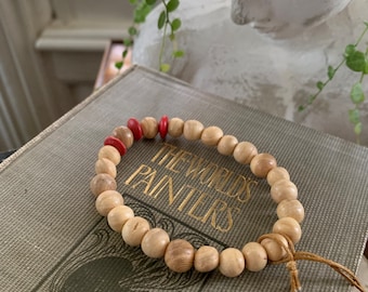 Boston Red Sox bracelet- 3 red charms repurposed from Fenway Park stadium seat and handmade 10mm beads of elm- the Massachusetts State Tree