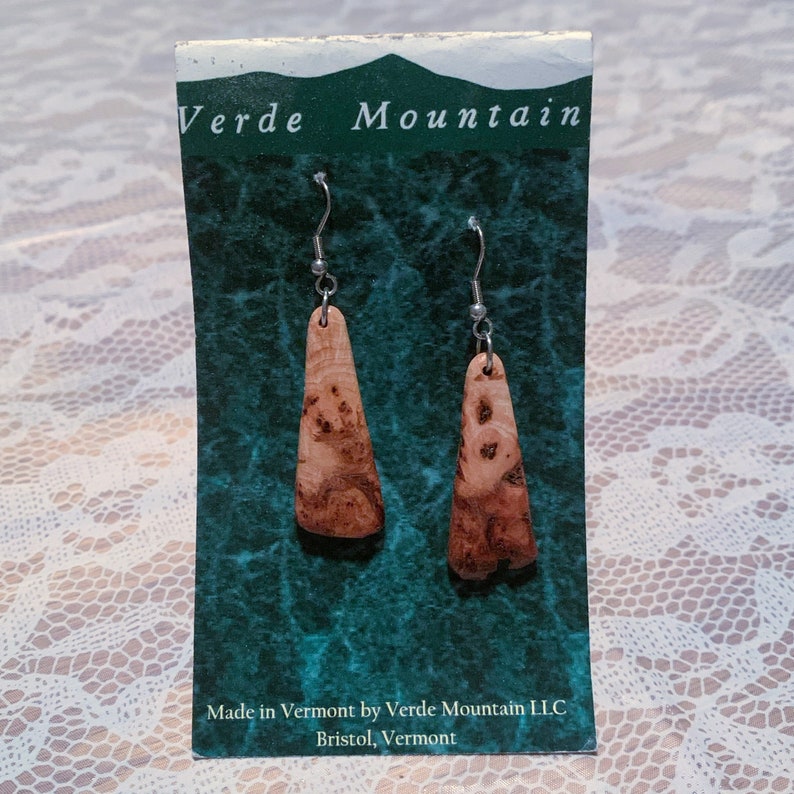 Vermont Native Hardwood Earrings made from selected choicesections of wood Pignut Hickory Burl