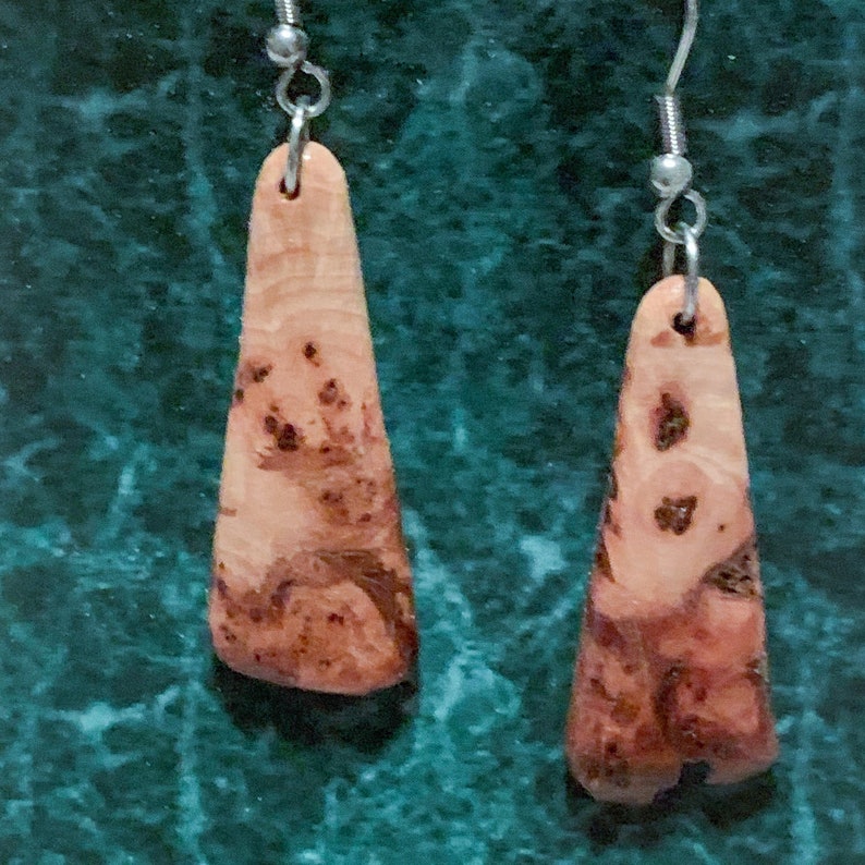 Vermont Native Hardwood Earrings made from selected choicesections of wood Pignut Hickory Burl