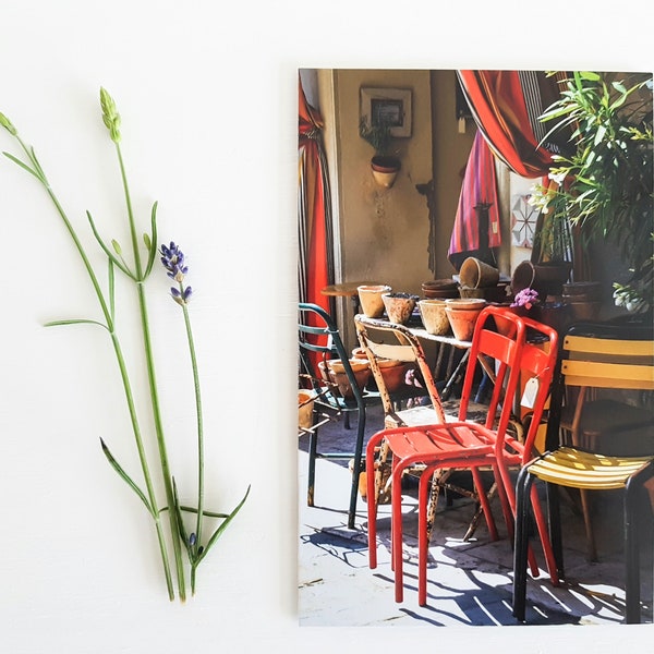 Café Chairs, Provence, Blank Greeting Card, Fine Art Photograph by SarahFrippMorris