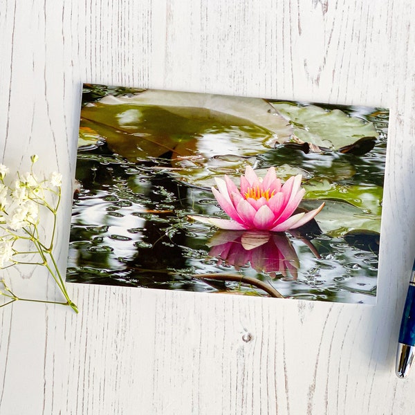 Pink Water Lily, Giverny, Blank Greeting Card, Fine Art Photograph by SarahFrippMorris