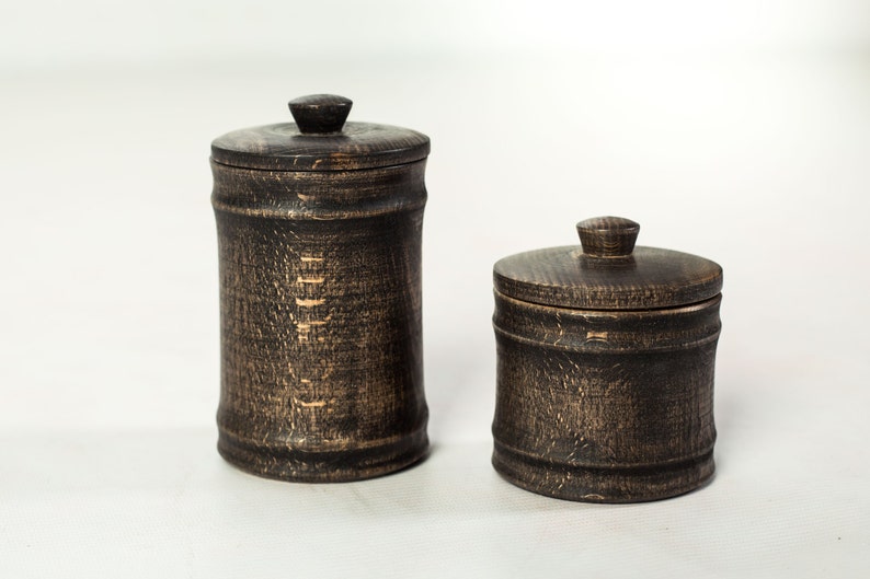 High Wooden Rustic Salt Shaker in Black Colour home gift idea Cookware Pot with lid rustic pot kitchen storage housewarming Salt cellar