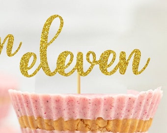 11th Birthday Cupcake toppers Number eleven Cupcake topper Glitter Party Decorations Birthday Decor Party Favors ( choose from 20 colors )