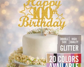 100th Birthday Cake Topper | Glitter Party Decoration | Happy Birthday Decor | Number 100 Milestone Celebration Elegant Topper for All Ages