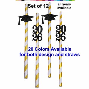 Class of 2026 Graduation Party Straws (SET OF 12) Grad Party Favors Table Decorations Graduation Straw Toppers Graduation Decorations 2026 image 8