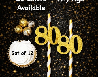 80th Birthday Party Straws with Number Any Age (SET OF 12) 80th Birthday Decoration Party Anniversary Tableware Decor Party Favors Supplies