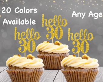 30th Birthday Cupcake Toppers hello 30 Cupcake Toppers  Number 30 Age Glitter Party Decor | Age 30 Birthday Decorations Party Favors
