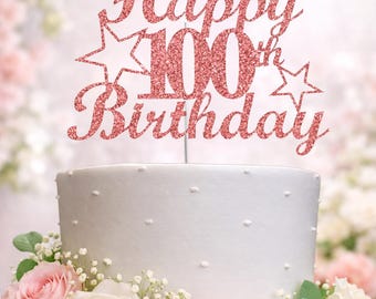 100th Birthday Cake Topper | Glitter Party Decoration | Happy Birthday Decor | Number 100 Milestone Celebration Elegant Topper for All Ages