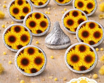 216 Sunflower  Kisses Stickers Labels Stickers for Weddings, Bridal Shower Engagement Party, Birthday,  Kisses Party Favors