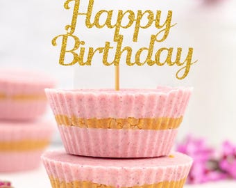 Happy Birthday Cupcake Toppers (SET of 12)  20 COLORS AVAILABLE  Birthday Decorations Party Favors for all Ages