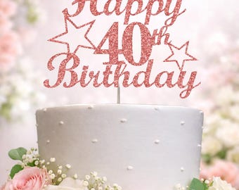 40th Birthday Cake Topper | Glitter Party Decoration | Happy Birthday Decor | Number 40 Milestone Celebration Elegant Topper for All Ages