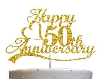 50th Anniversary Cake Topper (Double Sided) Gold Glitter 50th Wedding Anniversary Cake Topper 50th Cake Topper 50th Anniversary Decoarations