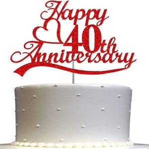 40th Anniversary Cake Topper (Double Sided Red Glitter) 40th Wedding Anniversary Cake Topper 40th Cake Topper 40th Anniversary Decorations