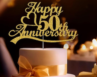 50th Anniversary Cake Topper (Double Sided) Gold Glitter 50th Wedding Anniversary Cake Topper 50th Cake Topper 50th Anniversary Decorations