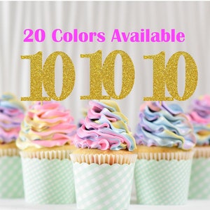 ANY NUMBER 10th Birthday Cupcake toppers (2 inches tall) Glitter Decorations 10th Birthday  age number cupcake toppers (20 Colors Available)